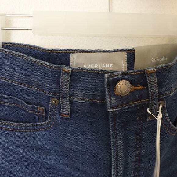 Everlane Authentic Stretch High Rise Skinny 24 R Zip Fly Mid Blue NWT B28 - Picture 5 of 6